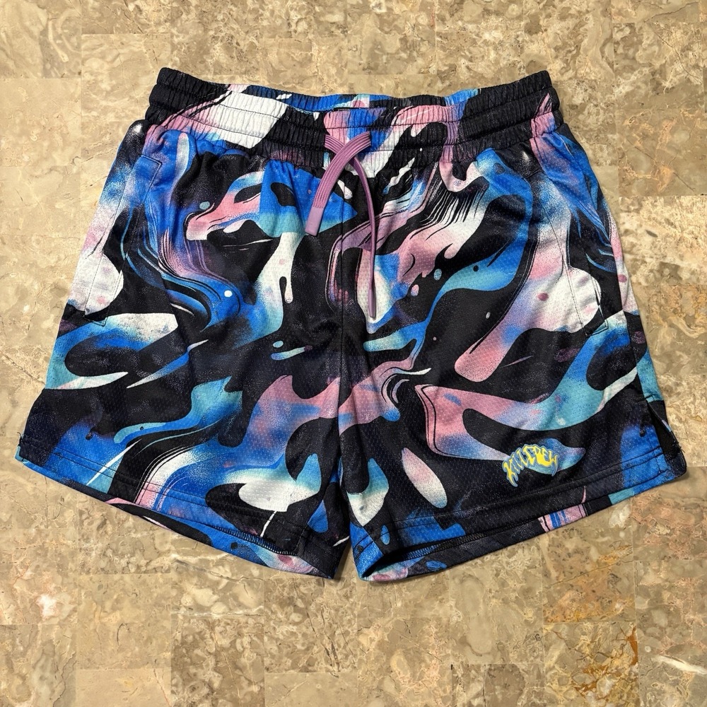 Kill Crew Shorts Mens Medium Blue Abstract Muay Thai Drawstring 4" Gym